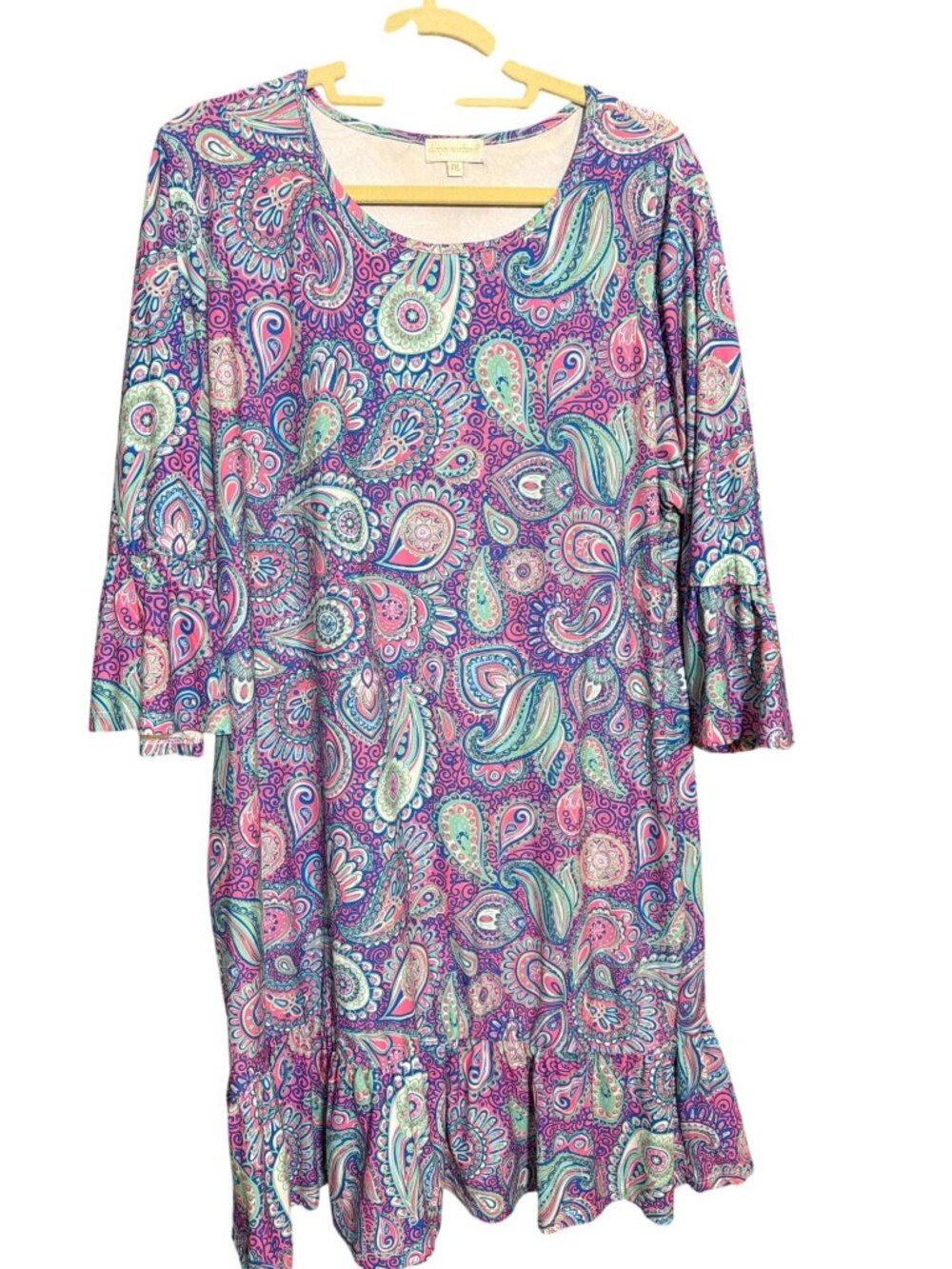 Simply Southern Paisley Print Ruffle Hem Dress 3/4 Sleeves Purple Pink Teal XXL